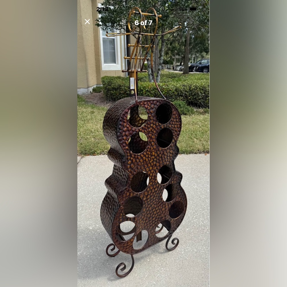 Deco 79 Cello Wine Rack 12 Bottle Hammered Brass Metal Floor Stand 47”